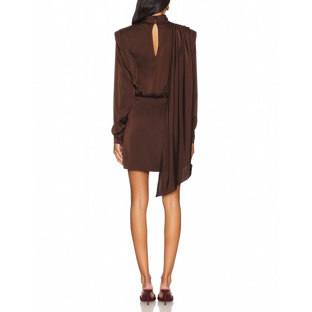 NWT Ronny Kobo Bianca Dress Chocolate Brown Draped High Neck Mini Dress - Size M - Picture 7 of 13